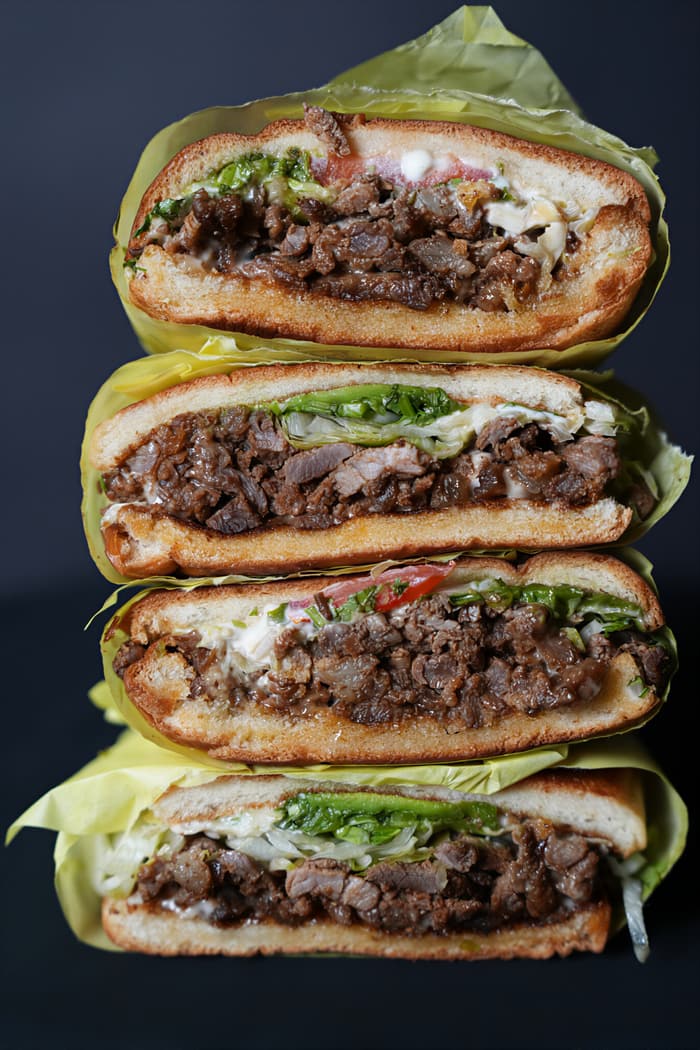 Carne asada tortas stacked